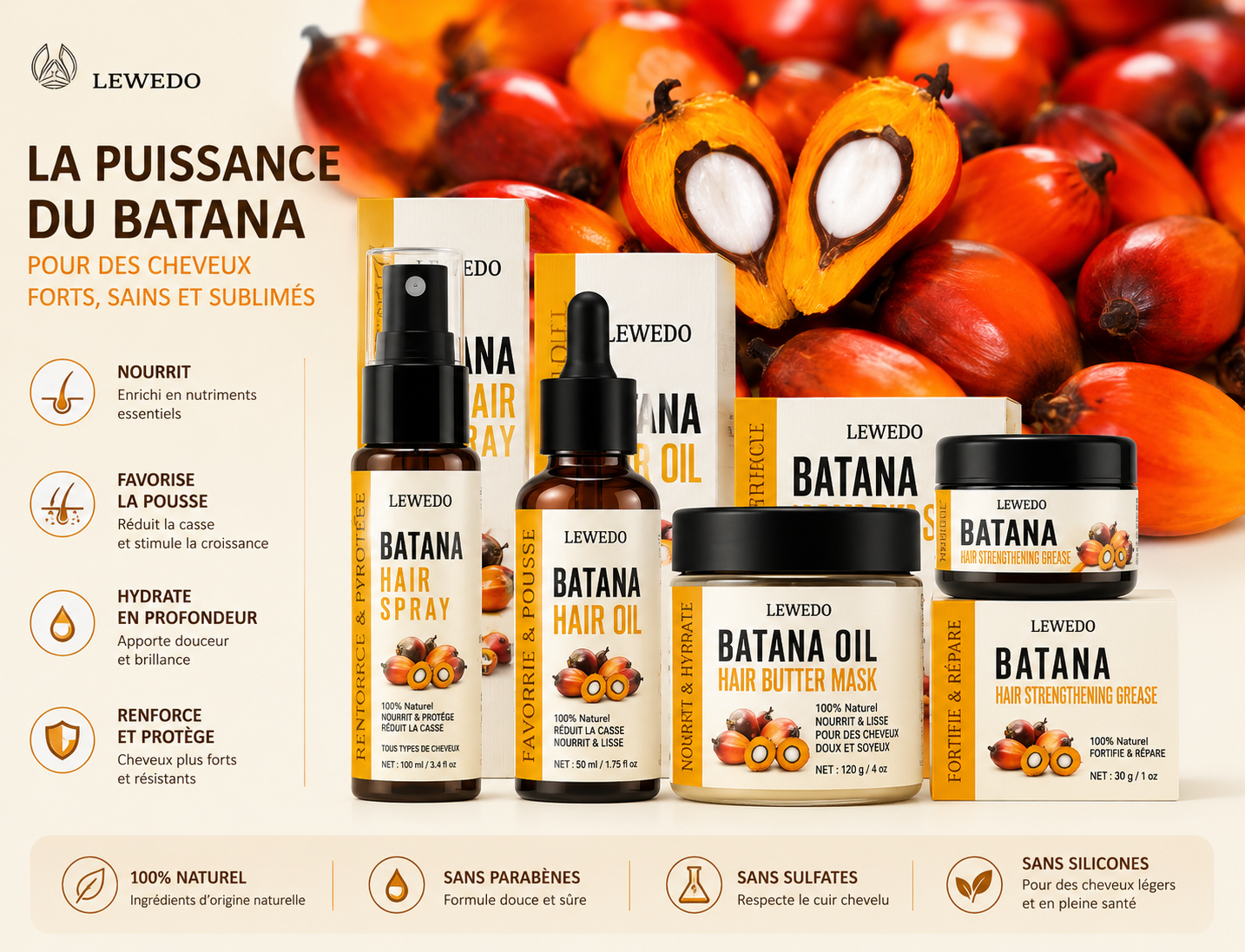 Huile de soin capillaire Batana Pure 100%, huile pour la croissance des cheveux
