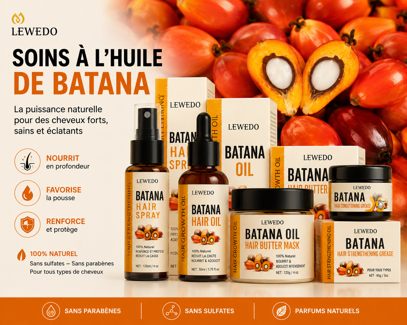 Huile de soin capillaire Batana Pure 100%, huile pour la croissance des cheveux