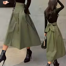 Jupes femmes mode coréenne couleur unie grande balançoire dames jupe longue jupe 2025 automne sauvage taille haute nœud jupes minces