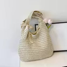 Sac Cabas Tressé en Rotin - Grand Sac de Plage Femme Été