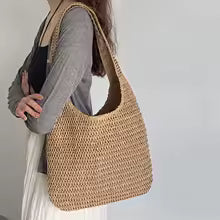 Sac Cabas Tressé en Rotin - Grand Sac de Plage Femme Été