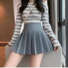 Jupe plissée taille haute style preppy pour femmes, mini jupe trapèze écolière, uniforme JK, jupe patineuse noire, grande taille