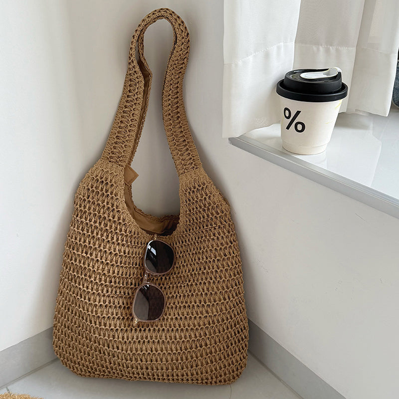 Sac Cabas Tressé en Rotin - Grand Sac de Plage Femme Été