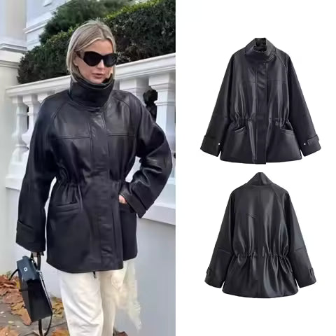 Veste en Cuir Cintrée Femme - Élégante Automne 2025