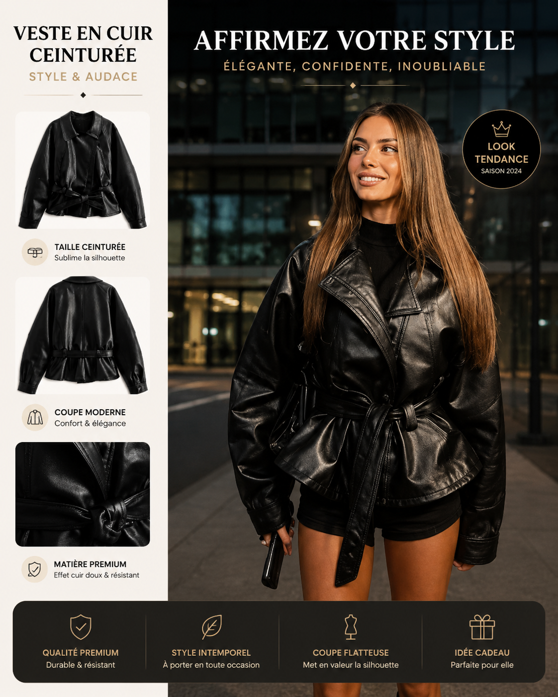 Veste en Cuir Cintrée Femme - Élégante Automne 2025