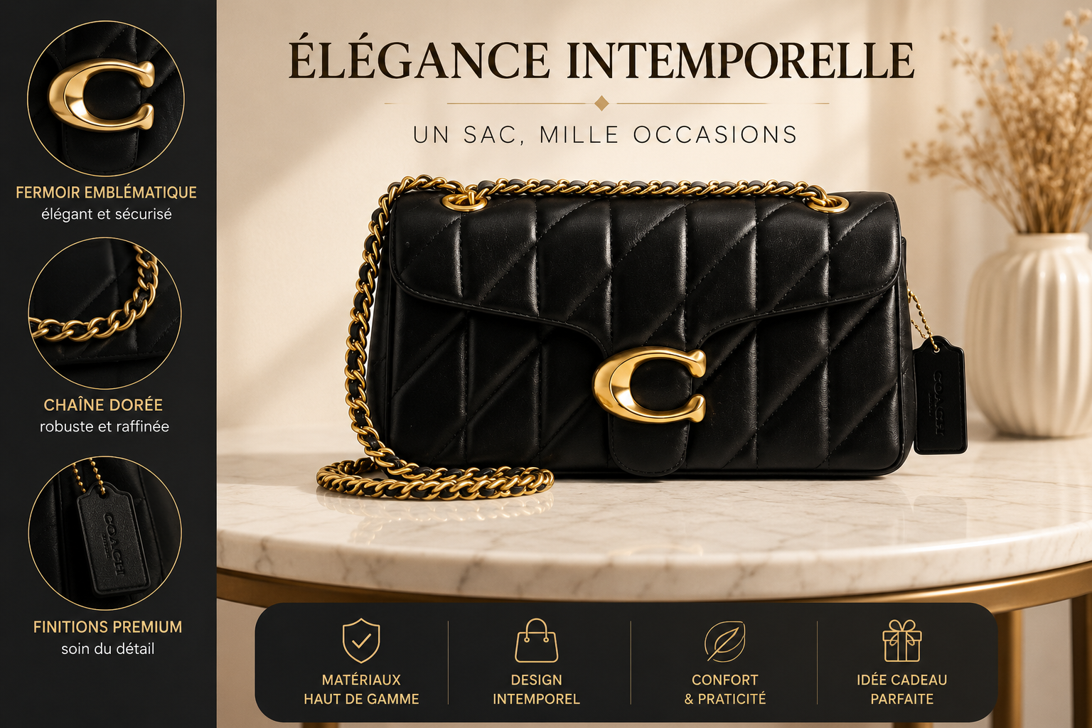 Sac Bandoulière à Chaîne Motif Diamant - Petit Sac Carré Haut de Gamme